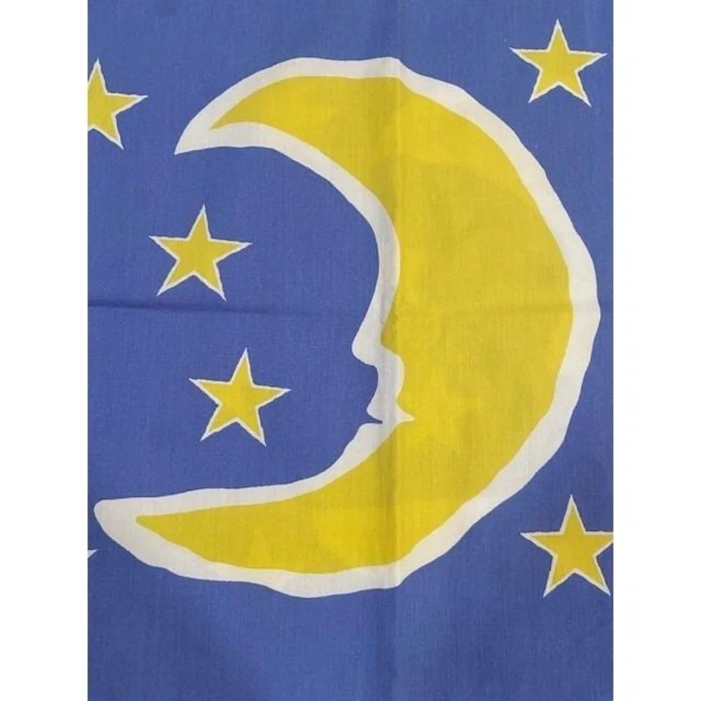 Vintage Celestial Moon and Stars Pillowcase Blue Yellow Man in the Moon Standard